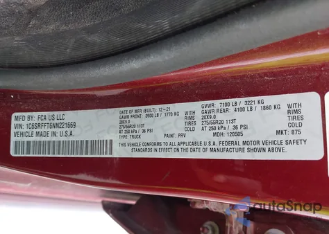 2022 Ram 1500 Big Horn 4X4 5'7 Box from USA, damaged, VIN 1C6SRFFT6NN221669